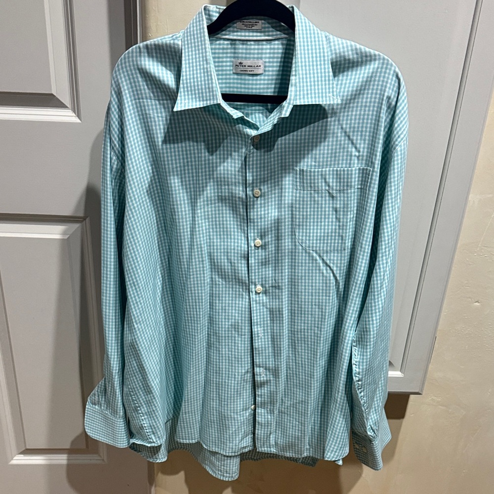 Peter Millar Turquoise Checkered Button Down Shirt - image 1
